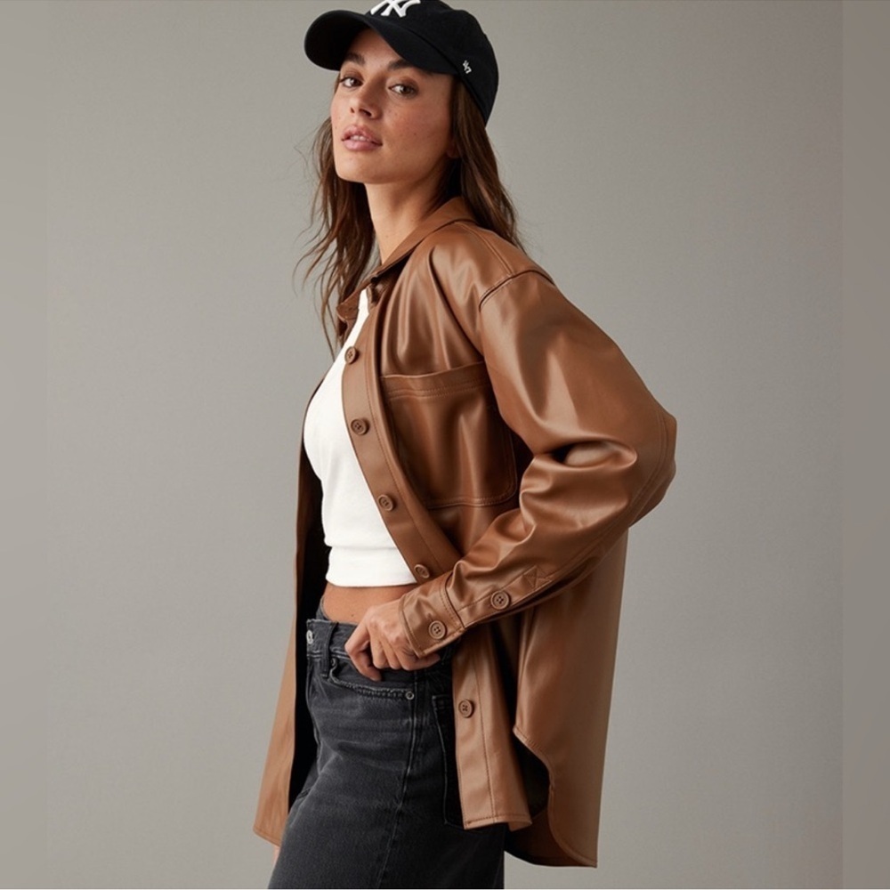 A.E Brown Vegan Leather Long Sleeves Oversized Shacket